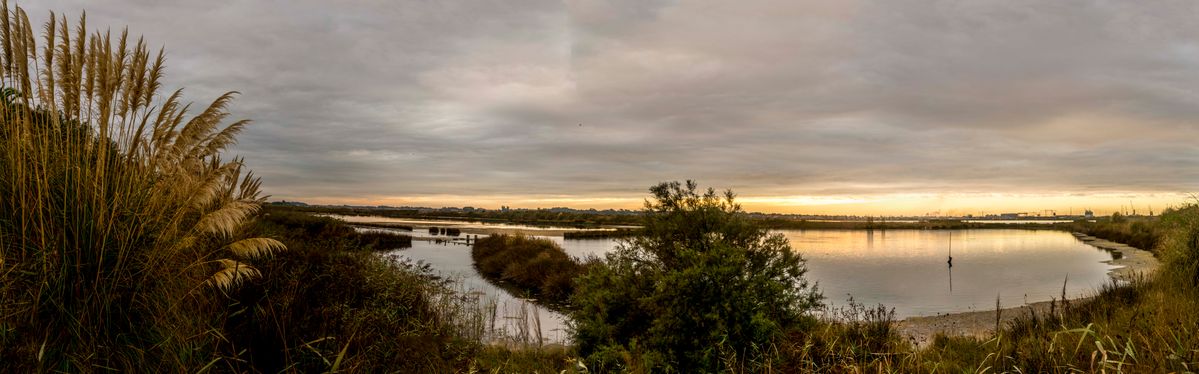 Salinas de Aveiro. À saída do campus de Aveiro. Panorama constituído por 16 fotos tiradas com uma lente prime para maior detalhe.