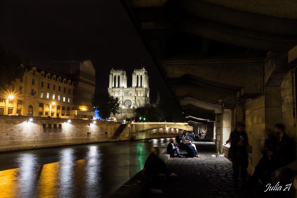 Night life under the bridges of Paris