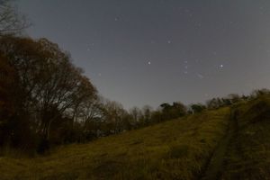 Weitwinkelbild mit Nachthimmel und Landschaft