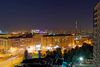 Blick aus den Maxima Panorama Hotel durch die Verglasung der Aussichtterrasse auf Moskau in Jahr 2018