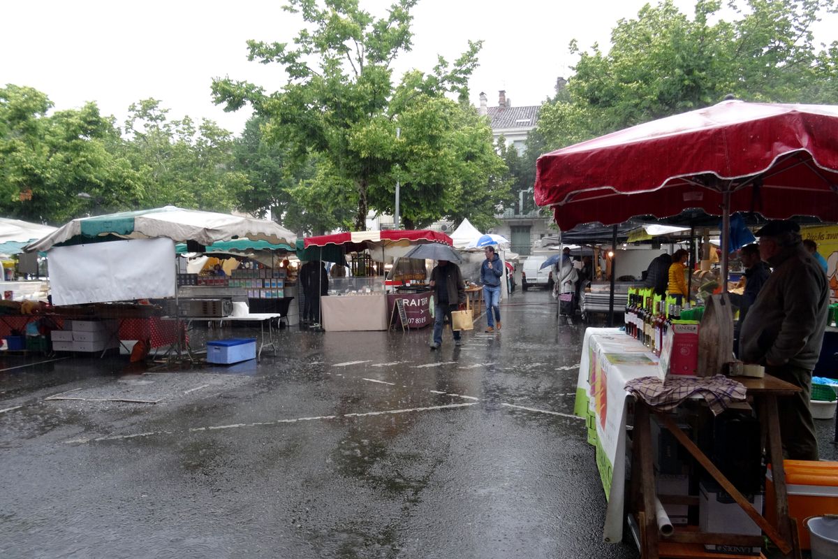 Die Location ist: Ein Wochenmarkt in Mont-de-Marsan, 2019, Frankreich