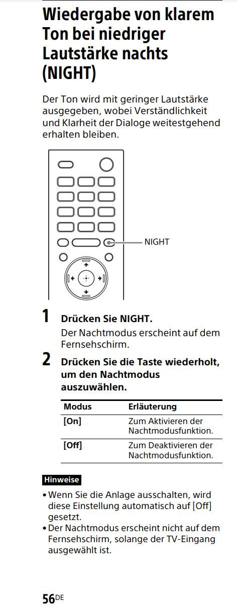 Nacht-Modus Taste