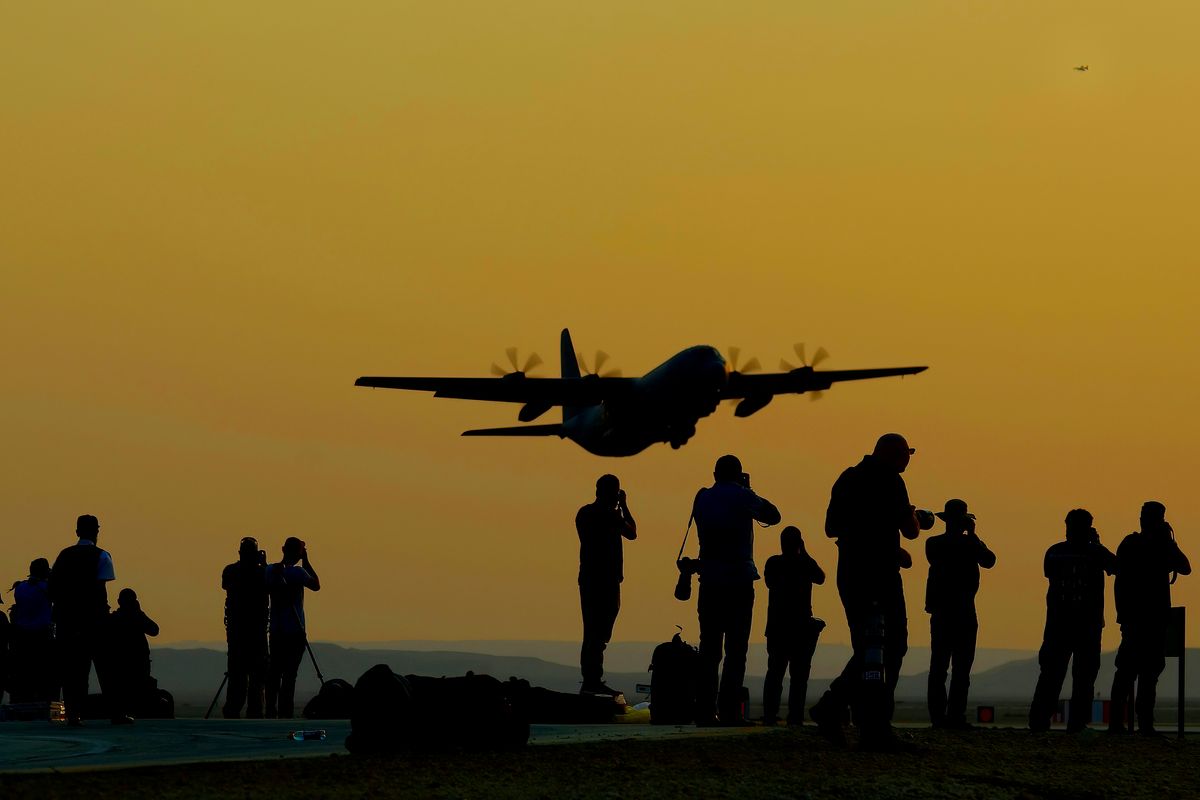 Die 667 C-130J-30 "Super Hercules" no mks ( 103 Sqn ) beim take off, auf dem Press Day zur Übung Blue Flag 2019. Lokation : Ovda Air Base im Süden Israels in der Negev Wüste.