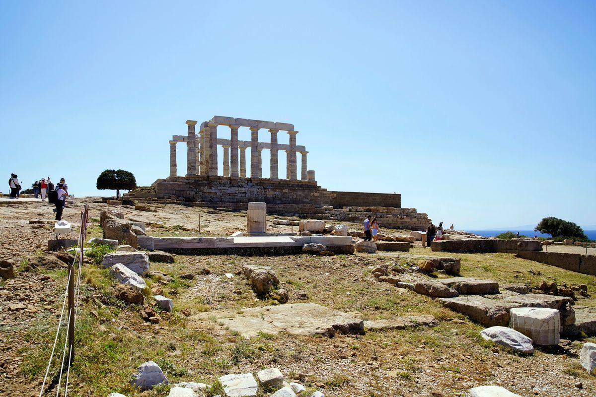 Der Tempel des Poseidon am Kap Sounion, Griechenland 2024. Aufgenommen mit eine Sony Alpha 99II in Verbindung mit den Sigma 24-105mm Art