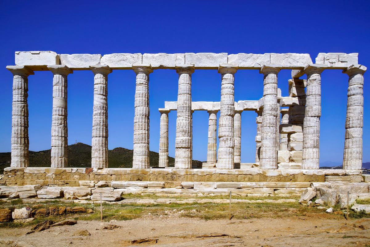 Der Tempel des Poseidon am Kap Sounion, Griechenland 2024. Aufgenommen mit eine Sony Alpha 99II in Verbindung mit den Sigma 24-105mm Art