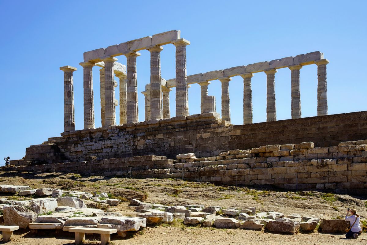 Der Tempel des Poseidon am Kap Sounion, Griechenland 2024. Aufgenommen mit eine Sony Alpha 99II in Verbindung mit den Sigma 24-105mm Art