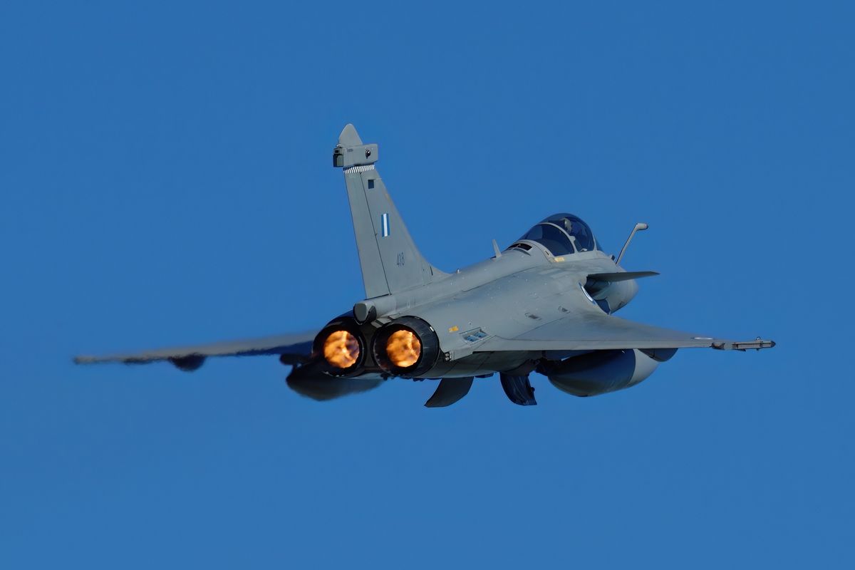 Die 418 Rafale EG von der 332 MPK beim Takeoff (Start). Location : Spotter Day (10.04.2024) zu exercise Iniohos 2024 in Andravida